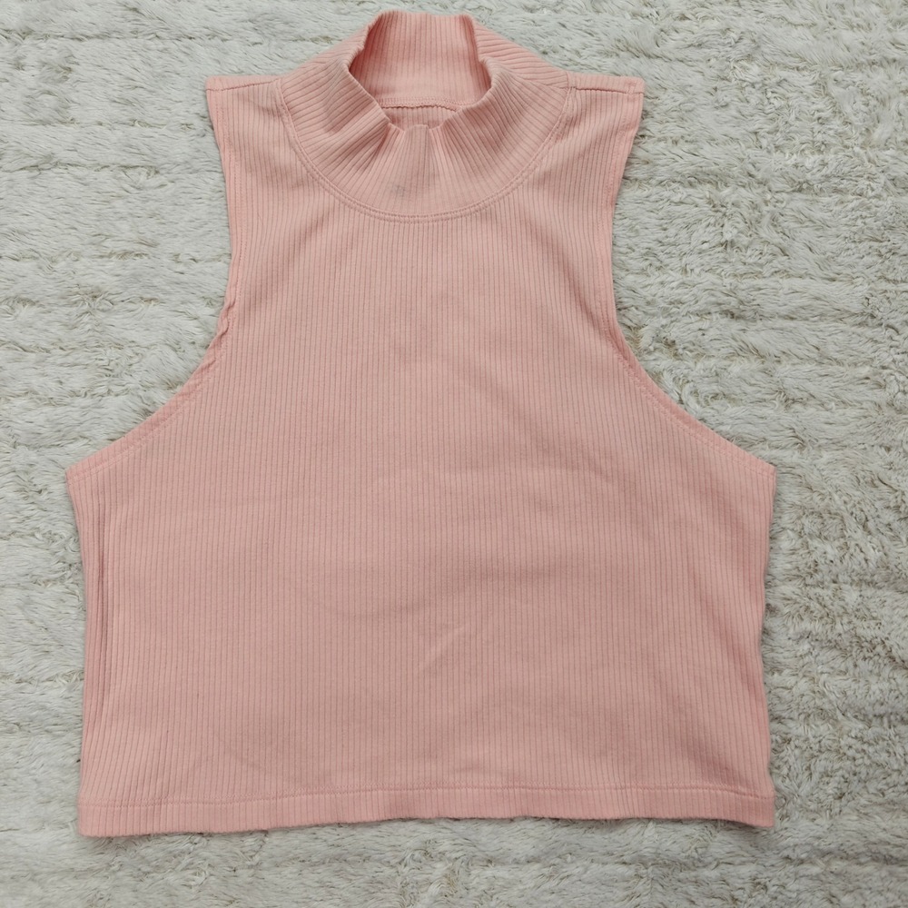 Aeropostale Pink Crop Top Womens L Ribbed Mock Neck Sleeveless Soft Girl‎ Pastel